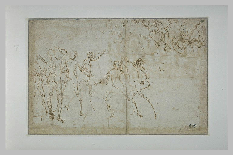 Deux groupes d'hommes nus, combattant