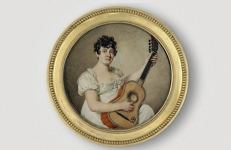 Portrait de Mme Catalani, assise, jouant de la guitare