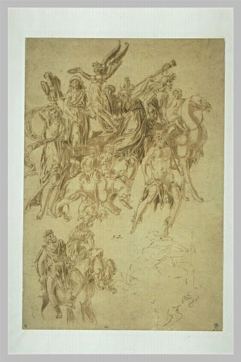 Triomphe de Bacchus et esquisse de centaure enlevant une nymphe