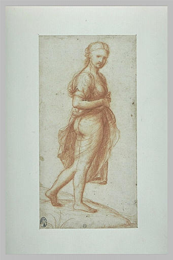 Femme debout, à moitié nue