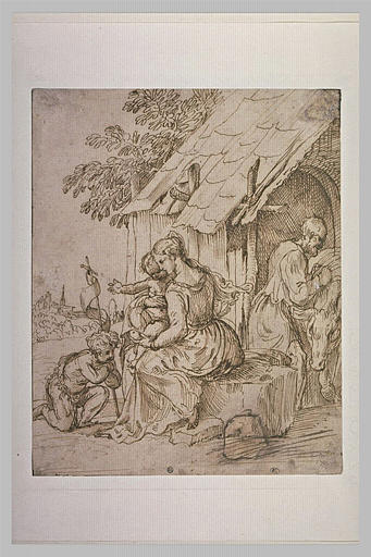 Le petit saint Jean agenouillé devant la Vierge à l'Enfant, et saint Joseph