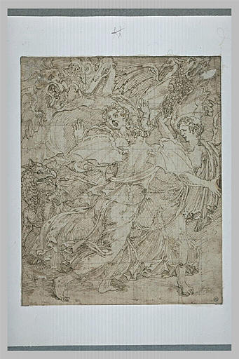 Trois femmes ailées persécutées par des monstres