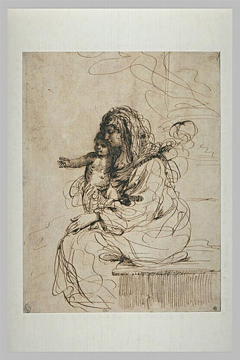 Vierge assise, de profil, tenant l'Enfant