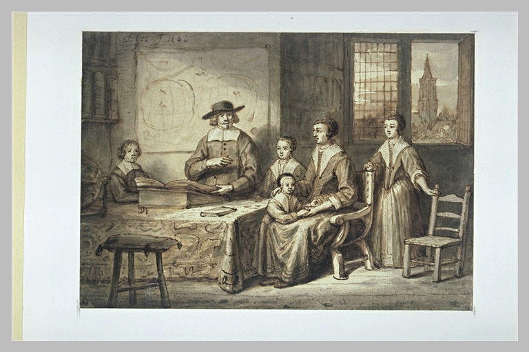 Portrait d'une famille hollandaise, dans une bibliothèque