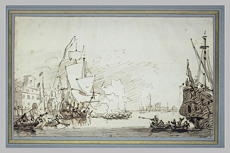 Navires et barques dans un port