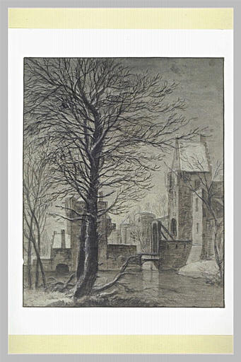 Vue de la porte dite Witte-Vrouwen-Poort à Utrecht, en hiver