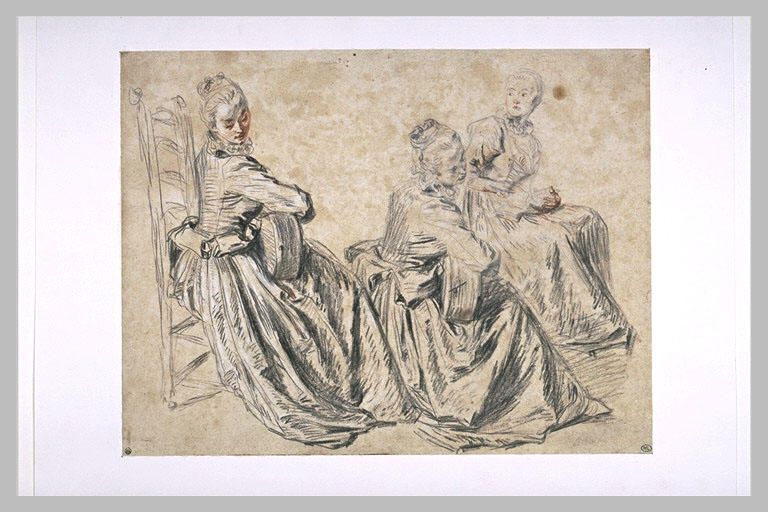 Etudes de femme jouant de la guitare, ou tenant une partition