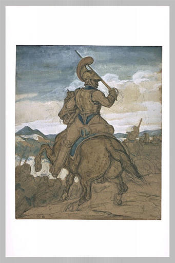 Carabinier ou cuirassier à cheval, vu de dos