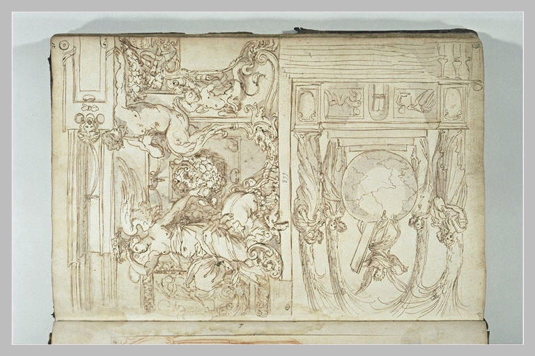 Motifs décoratifs ; Les Neuf Muses autour du globe terrestre