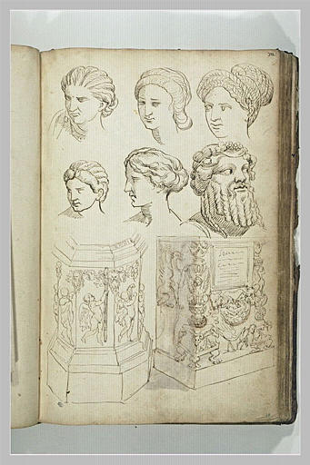 Six têtes et deux socles d'après l'antique