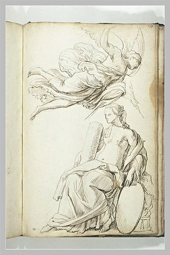 Renommée volant et figure de la Loi assise