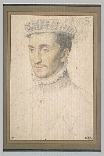 Portrait de jeune homme, coiffé d'une toque à plume