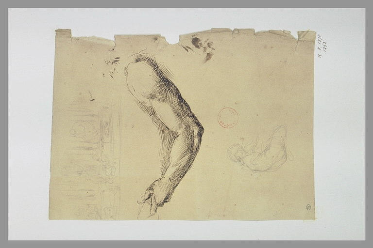 Composition ; un bras, d'après Michel-Ange ; figure