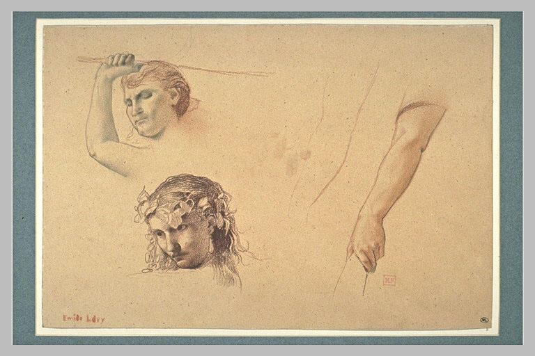 Trois études de bras, et deux études de têtes