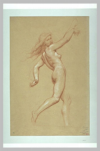 Femme nue, courant, tournée vers la droite