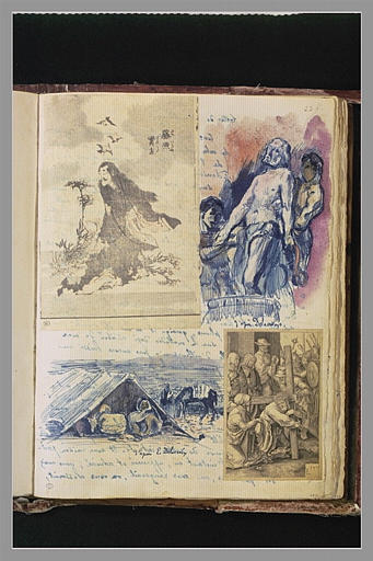 Estampes japonaises ; gravure de Lucas de Leyde et copies d'après Delacroix