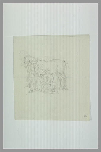 Deux hommes ferrant un cheval