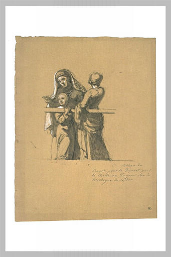 Deux femmes et une fillette accoudées à une rambarde