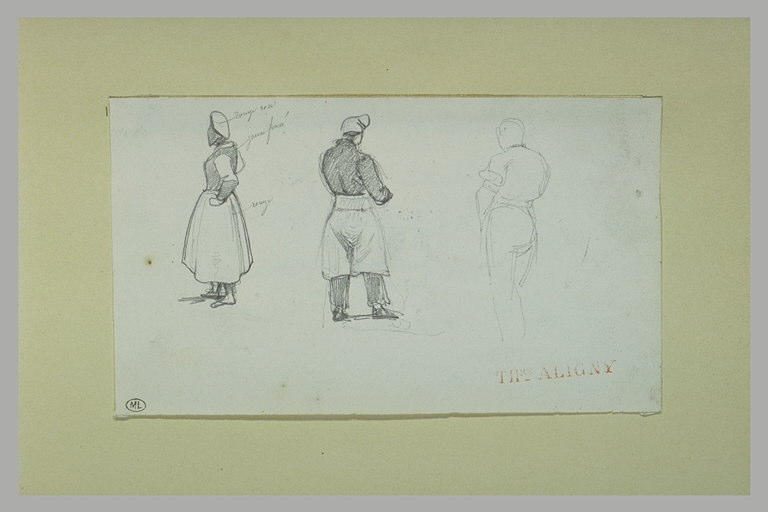 Paysanne ; homme tourné à droite ; homme tourné à gauche