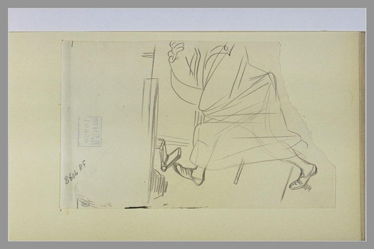 Figure s'apprêtant à franchir le marchepied d'une voiture