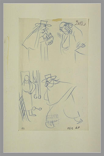 Homme proposant de l'argent à un autre ; homme devant un marchand