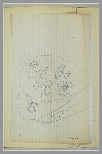 Cinq croquis d'enfants jouant