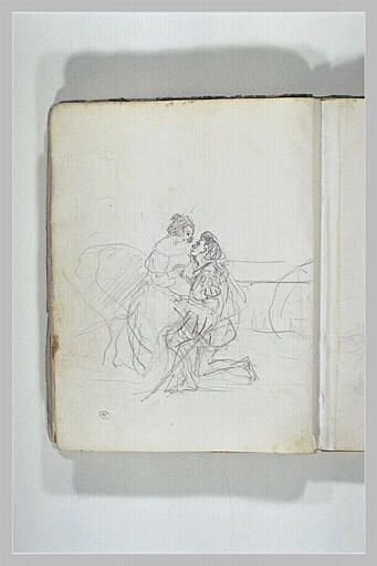 Homme d'arme agenouillé devant une femme assise