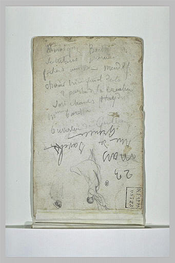 Femme debout levant les bras et notes manuscrites