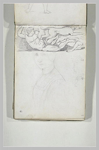 Homme nu piétiné par un chien, et portrait de femme