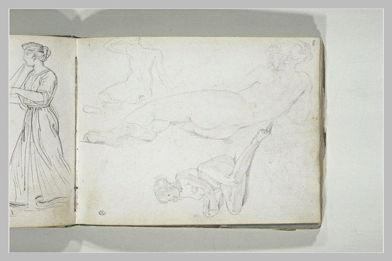 Trois études de nus féminins, assis ou allongés à terre