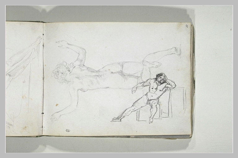 Femme nue, vue de dos ; homme nu, assis, accoudé à une table
