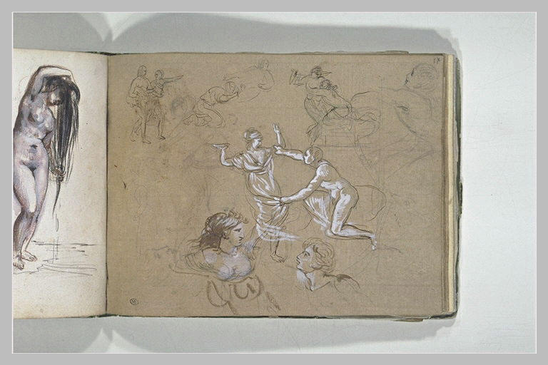 Groupe de figures d'après l'antique, et croquis de têtes