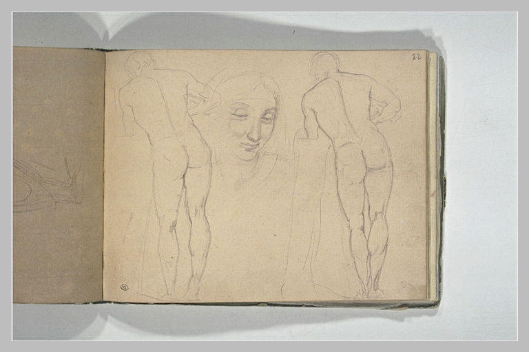 Deux études d'homme nu, de dos, d'après l'antique ; tête de femme