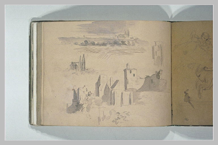 Etude de paysages avec des tours, des églises et des ruines