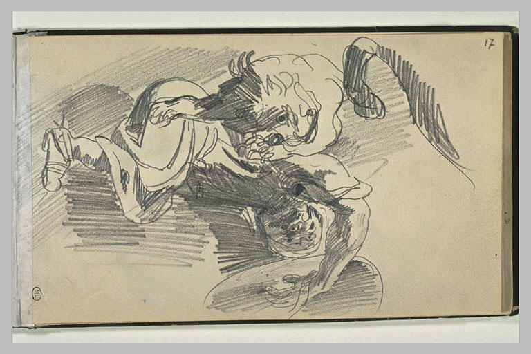 Lion attaquant un homme à terre
