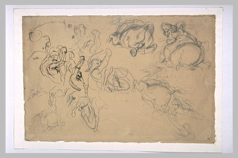 Etudes de chevaux, cavaliers et divers personnages