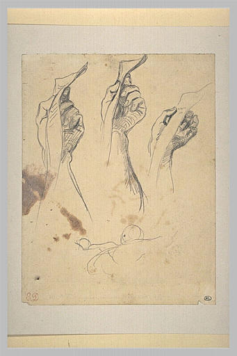 Etude de main tenant un parchemin déployé