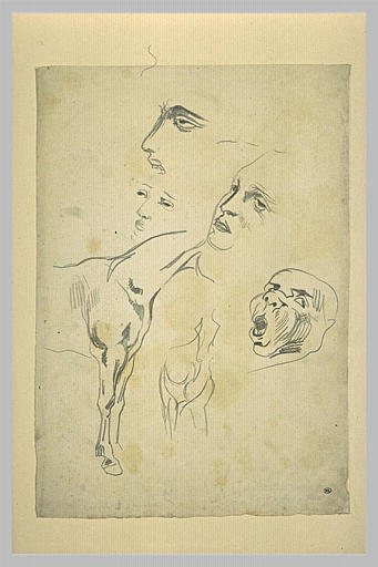 Etudes de têtes, et de chevaux