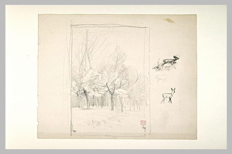 Lisière d'un bois , et trois croquis de daim
