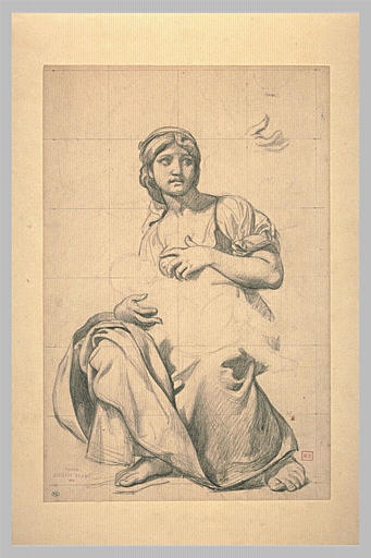 Femme assise, allaitant, et main