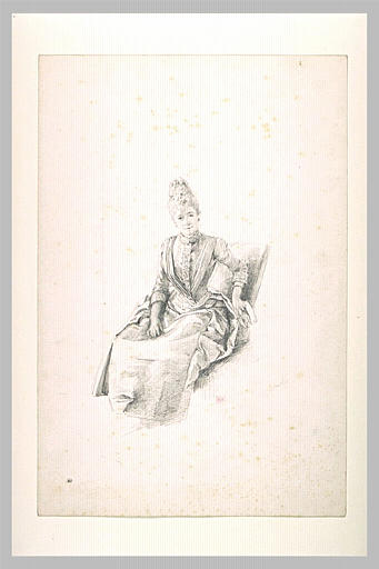 Femme, assise dans un fauteuil, vue de face