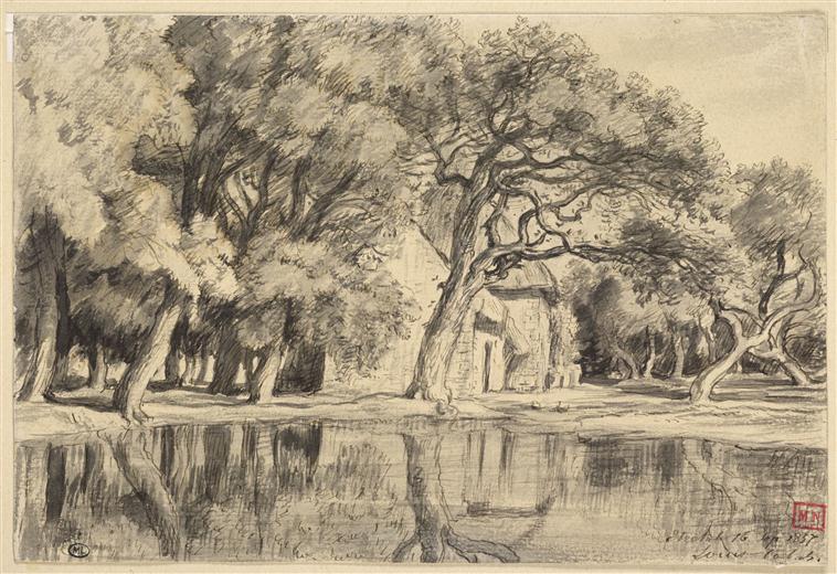 Ferme parmi les arbres, au bord d'une mare, à Etretat