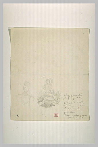 Deux études de femme, à mi-corps, de face et de dos, avec coiffure haute