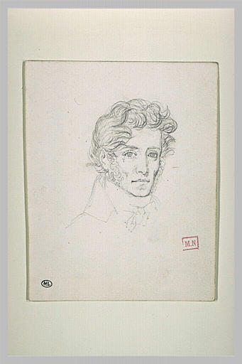 Tête d'homme aux cheveux bouclés portant des favoris