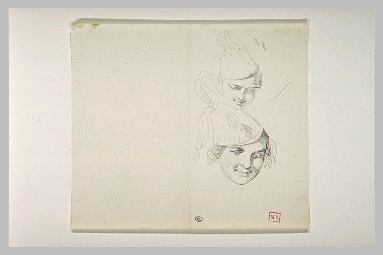 Deux têtes de femme coiffée d'un bonnet conique
