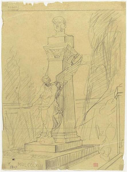 BUSTE SUR PIEDESTAL AVEC UN GENIE AILE