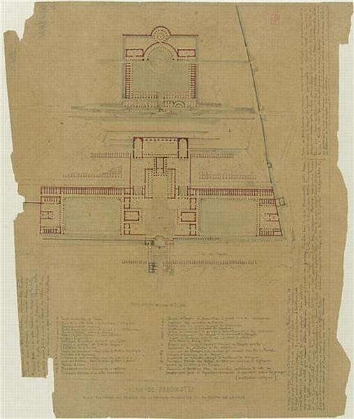PLAN DE PRAENESTE. PLAN RESTAURE DU TEMPLE DE LA FORTUNE PRIMIGENIA ET DU FORUM DE LA VILLE. DETAIL D'UNE PARTIE DU FORUM
