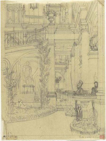 ETUDE D'UNE COUR DE L'HOTEL DE VILLE DE PARIS