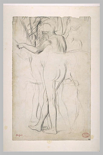 Femme nue tenant les brides d'un cheval