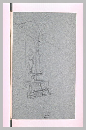 Fontaine avec une statue dans une niche et un sarcophage comme bassin